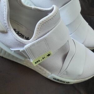 Adidas Kids NMD R1 White Sneakers with Neon Accents